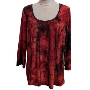 DRESS BARN Velvet Burnout Orange Black Tunic Top 2X